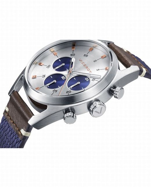 Reloj Viceroy hombre con correa combinada en nylon azul y piel marron.
