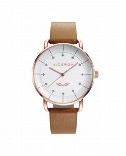 Reloj de mujer con correa marron y caja IP rosa