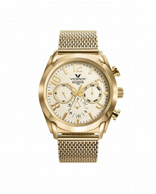 Herrenuhr aus goldenem IP-Stahl, multifunktional