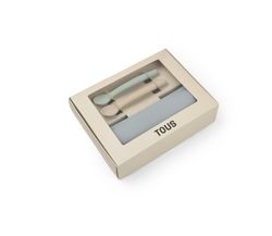 Kit repas pour bébé Tous, ensemble bavoir gris et deux cuillères